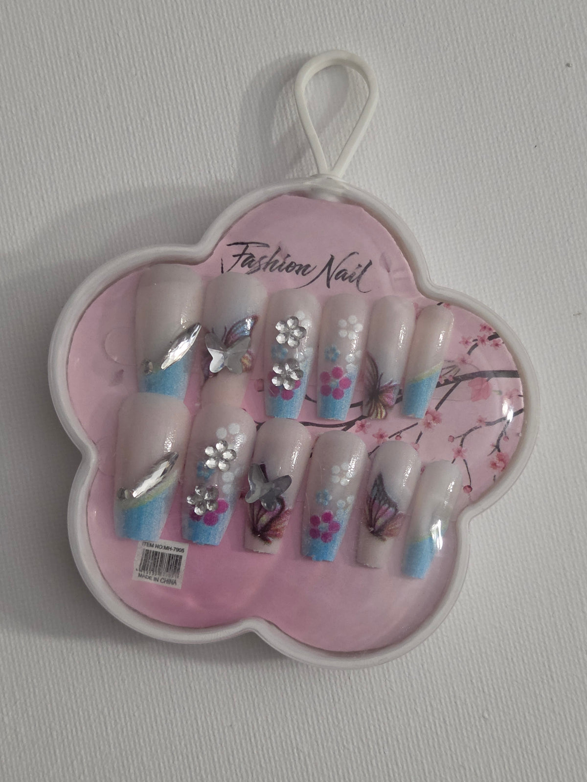 Fashion Nail press-on set - pink plaid charm design