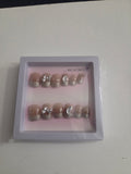Pink bows and stripes press-on nail set with 3D white bow and pearl star
