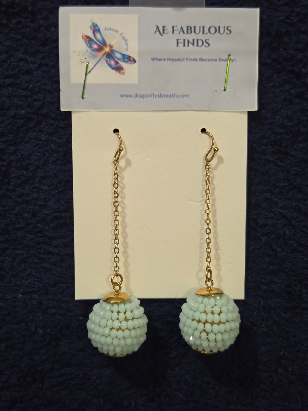 Sky Blue Micro-Beaded Ball Drop Chain Earrings | Elegant Dangle Boutique Jewelry