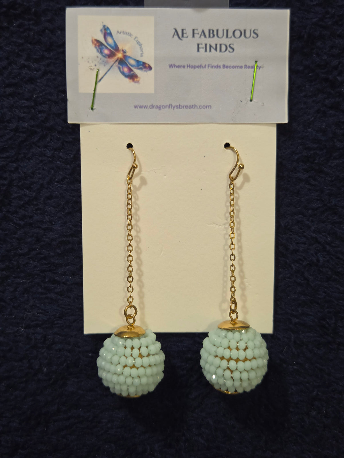 Sky Blue Micro-Beaded Ball Drop Chain Earrings | Elegant Dangle Boutique Jewelry