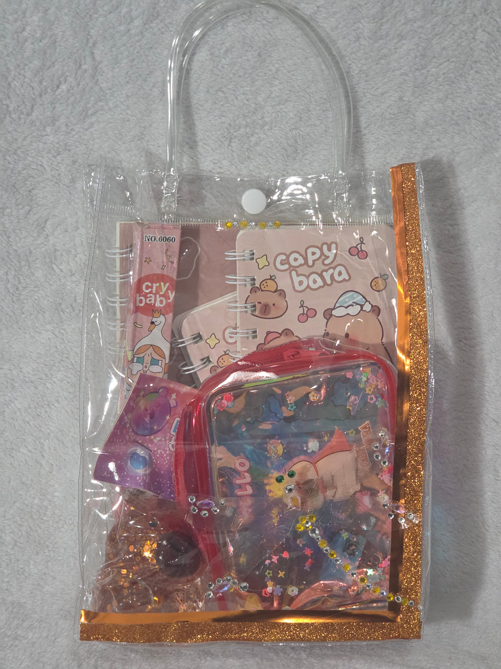 Kawaii Gift Bag Capy Bara Dreams — front of assembled AEFF Created with Care bag