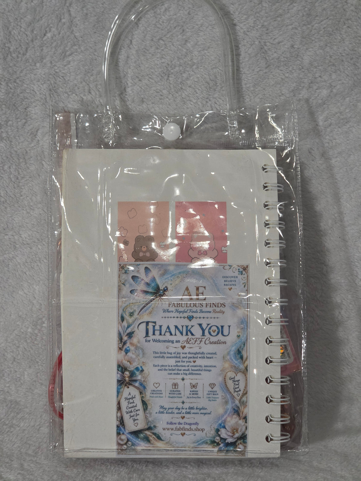 Kawaii Gift Bag Capy Bara Dreams — bag showing AEFF thank you card and contents