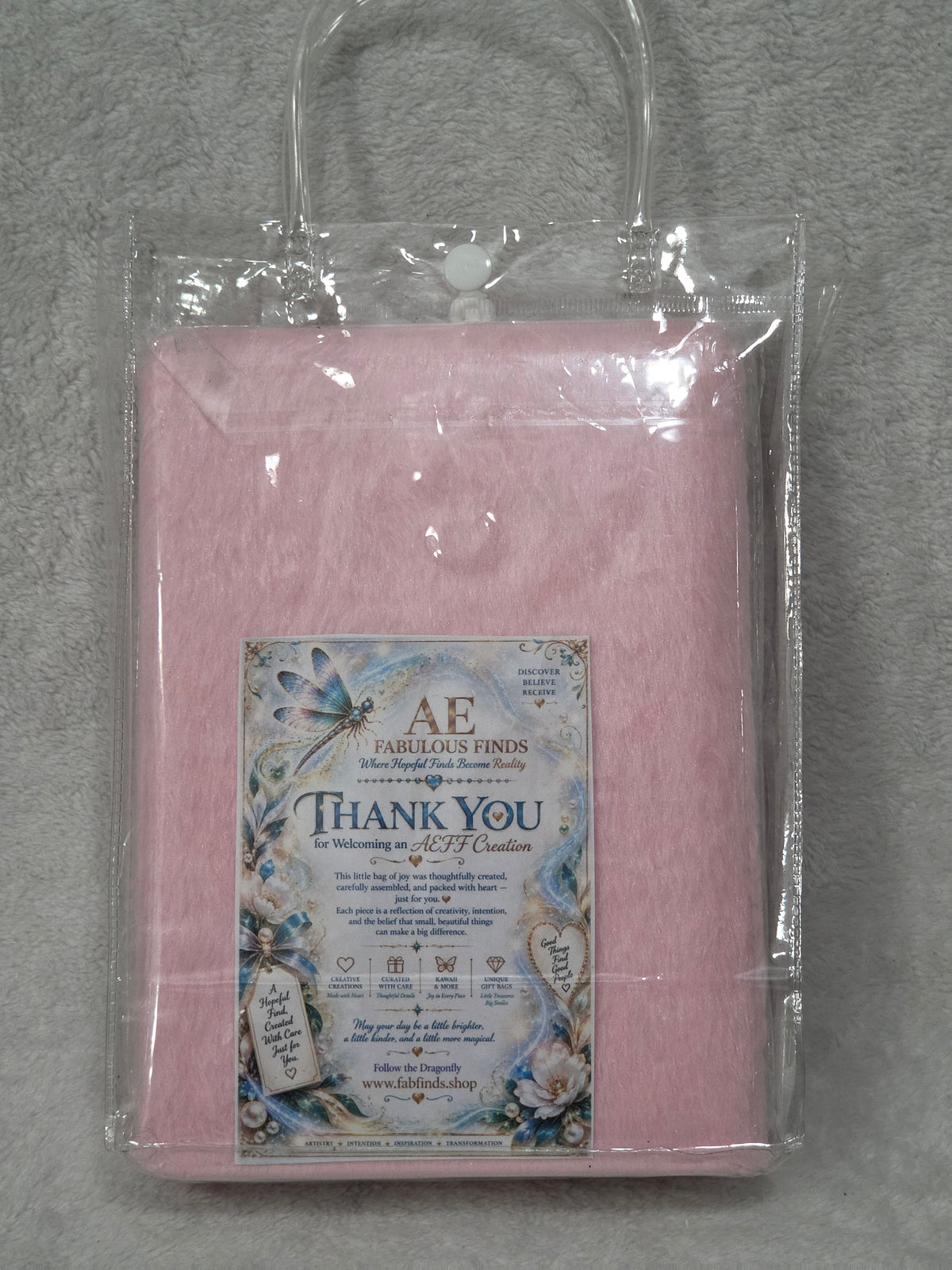 Kawaii Gift Bag Hello Kitty Sweet Dreams — front of assembled bag with pink glitter trim, rhinestone dragonfly and 3D butterfly