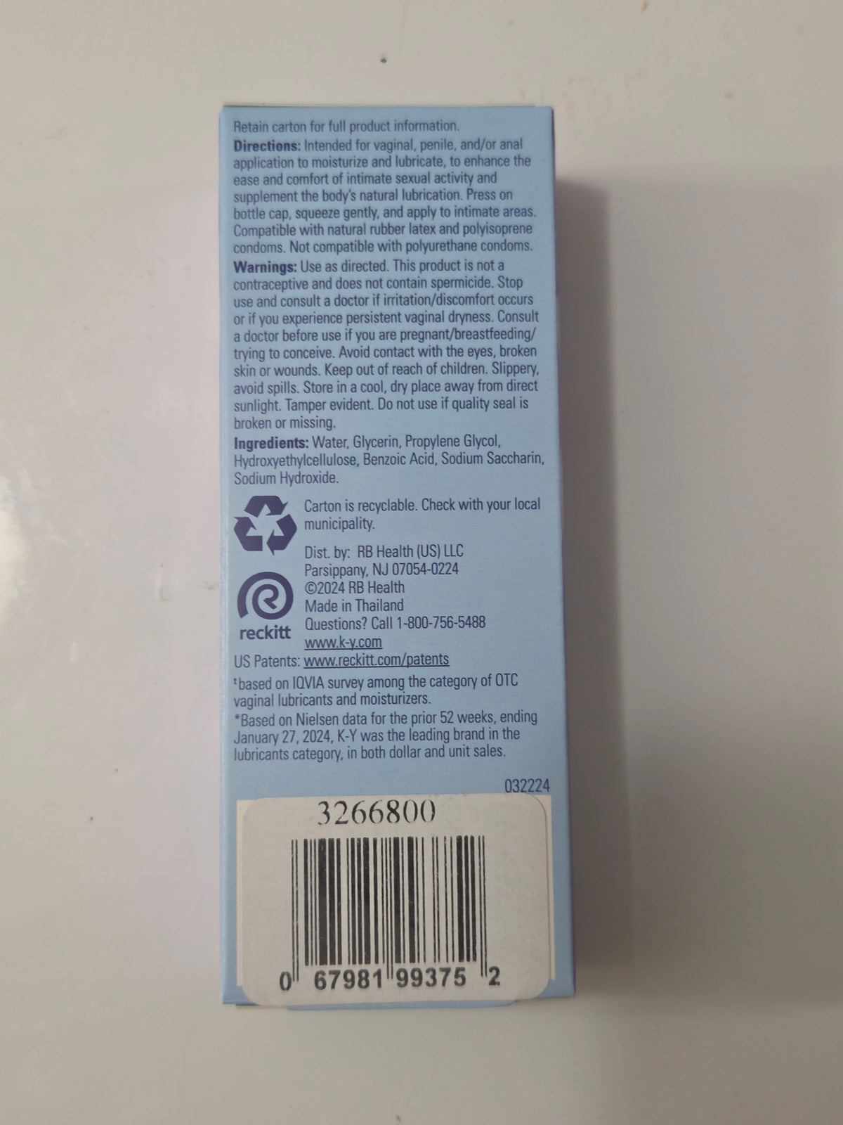 K-Y UltraGel ingredients, directions and warnings