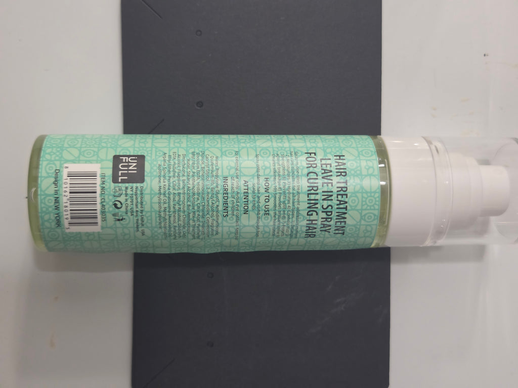 UNI FULL hair treatment spray back label
