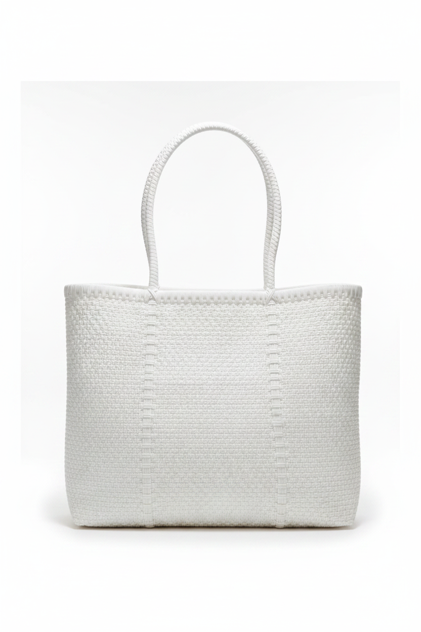White Woven Tote Bag Front Detail