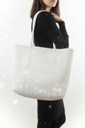 White Woven Tote Bag Lifestyle Size Shot