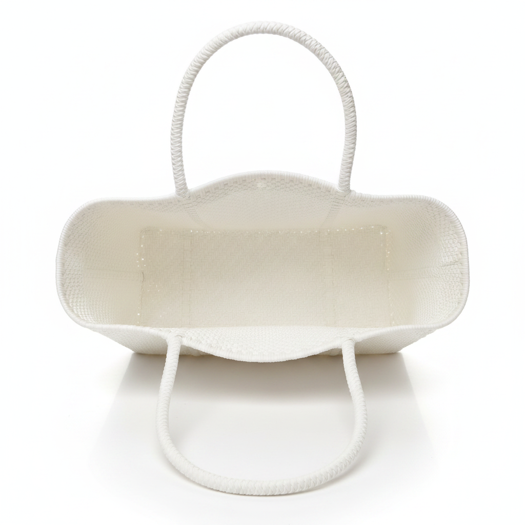 White Woven Tote Bag Top Detail